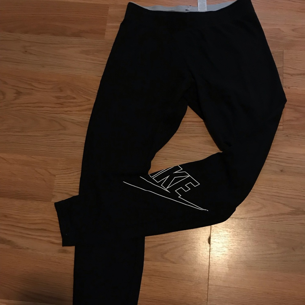 Nike cloth leggings, black with white logo